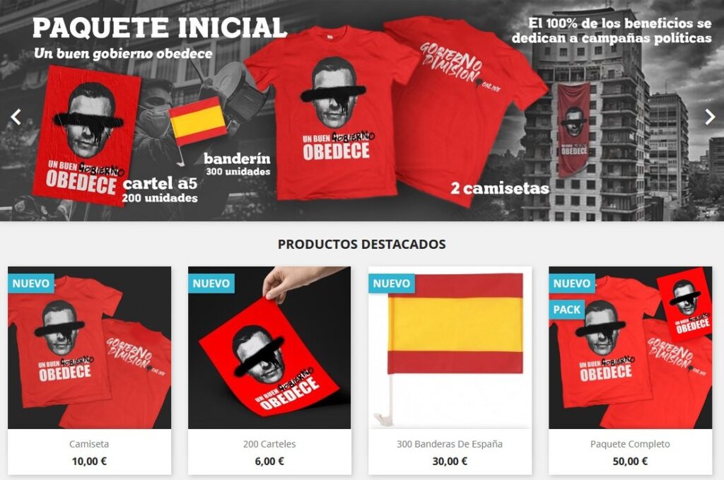 Web de la botiga Gobierno Dimisión
