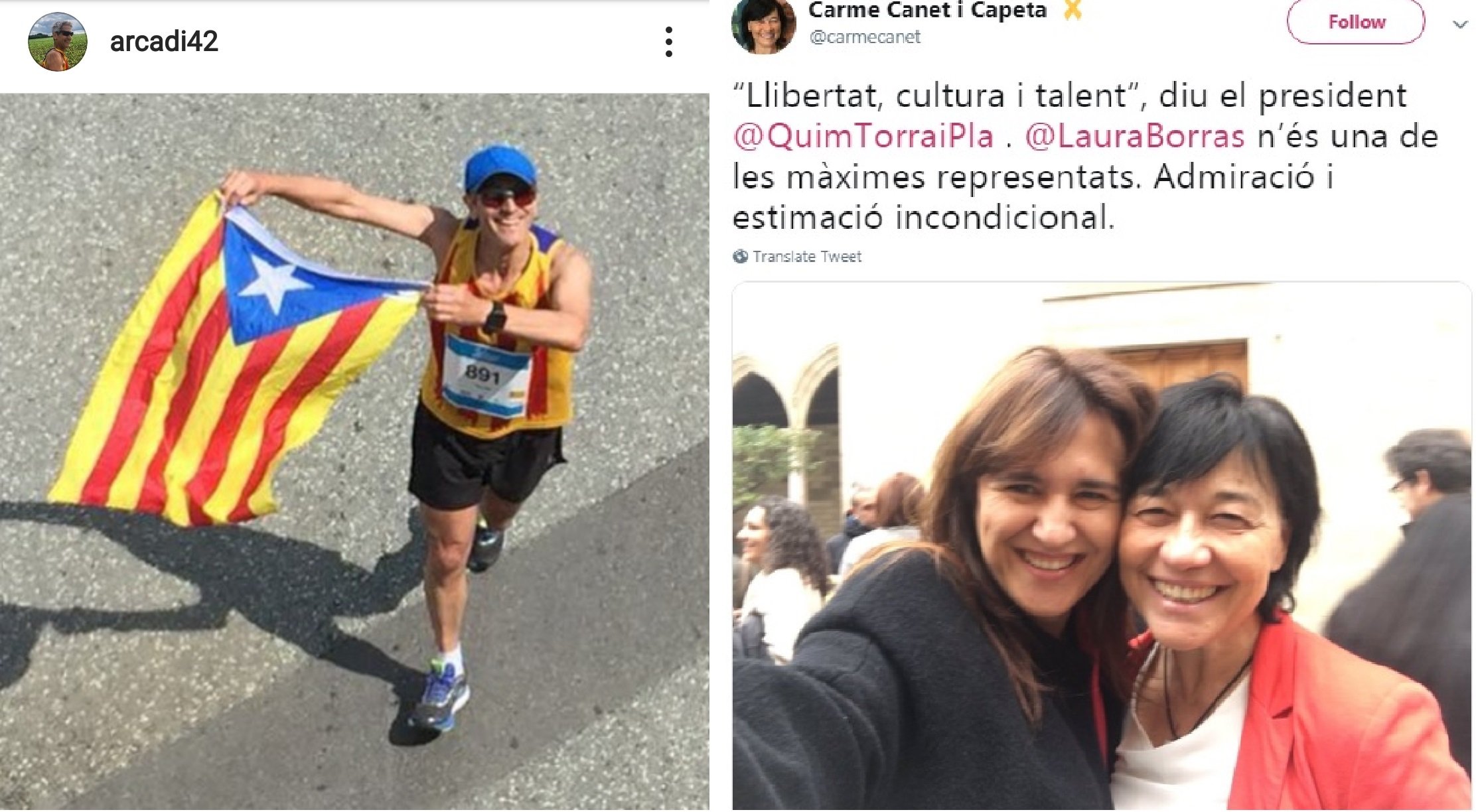 Foto de Arcadi Alibés (TV3) en Instagram y tuit de Carme Canet (CatRàd