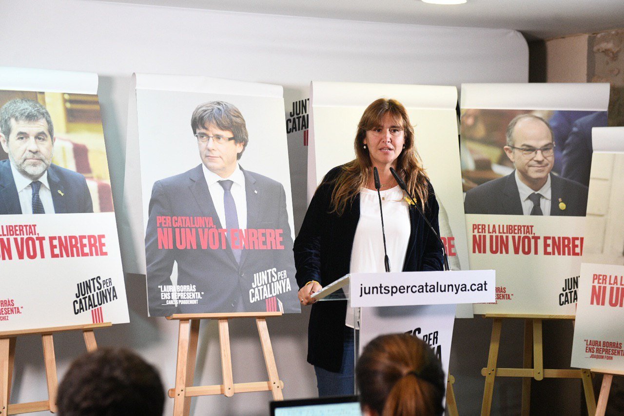Laura Borràs, una de las aspirantes de Junts, en un acto de campaña de 2019