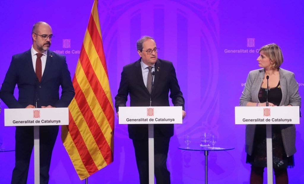 El presidente Quim Torra, en una comparecencia con los consejeros Miquel Buch y Alba Vergés