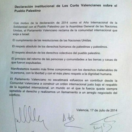 Declaració institucional de les Corts Valencianes