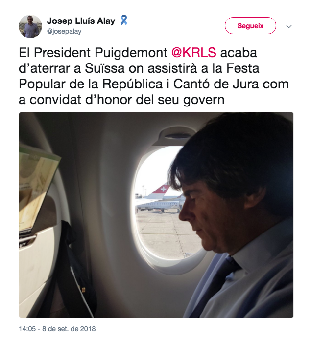 Alay dijo que Puigdemont era invitado de honor del gobierno del Jura