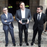 Oriol Junqueras, acompañado de Josep Maria Jové y Pere Aragonés