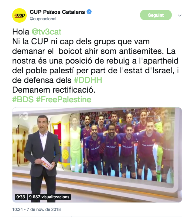 La CUP pide una rectificación a TV3