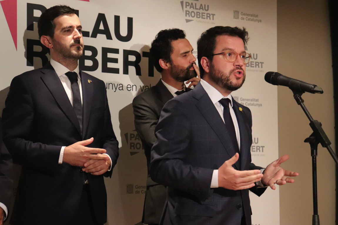 Intervención de Pere Aragonés en el Palau Robert