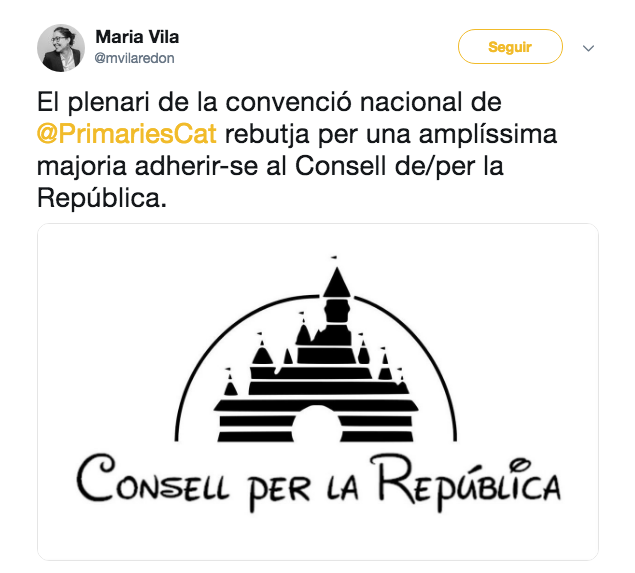 Tuit con el que Maria Vila ha asociado al Consell per la República con Disney