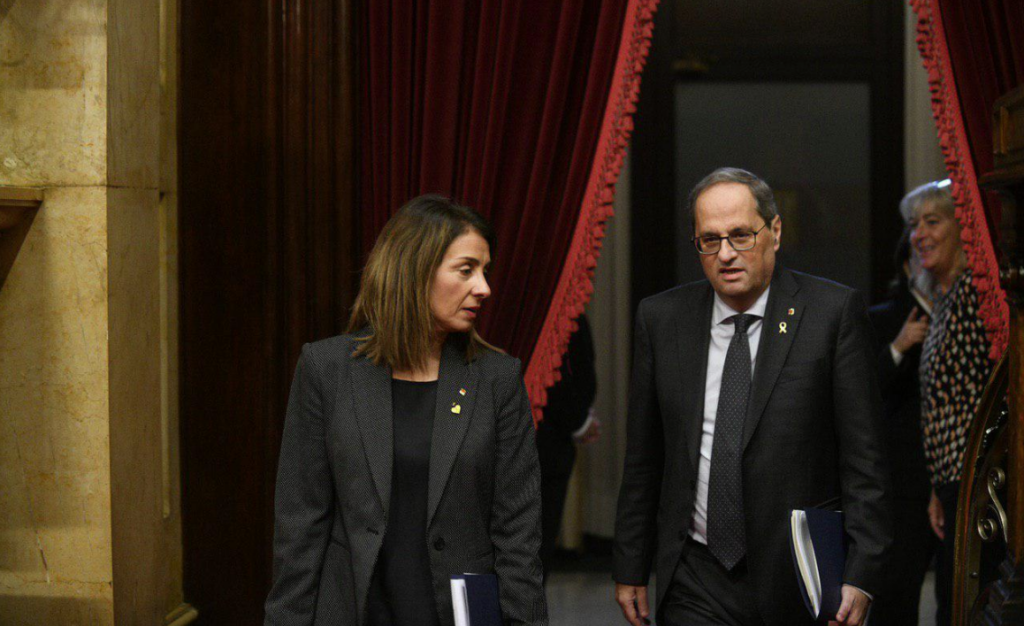 El presidente Quim Torra y la consejera de la Presidencia, Meritxell Budó