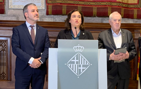 Jaume Collboni (PSC), Ada Colau (Barcelona En Comú) y Ernest Maragall (ERC)