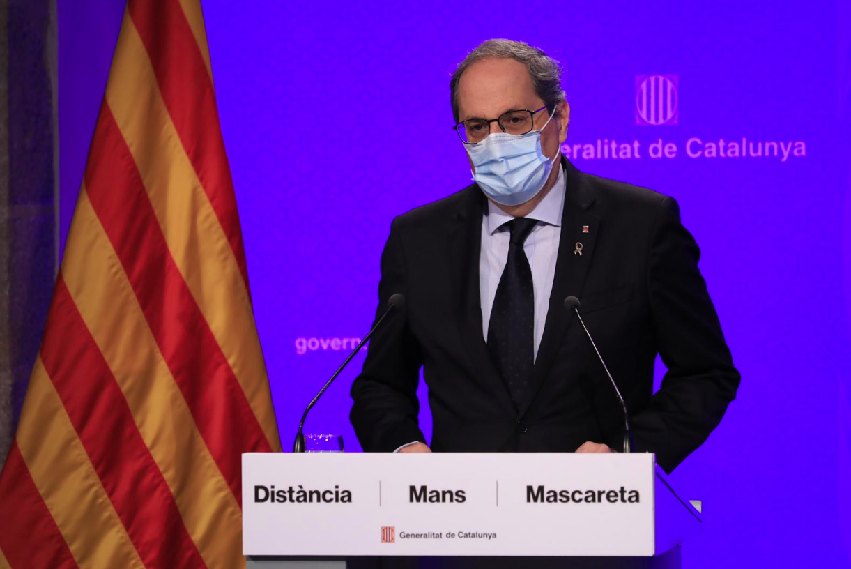 Quim Torra, durant la roda de premsa d'aquest dilluns
