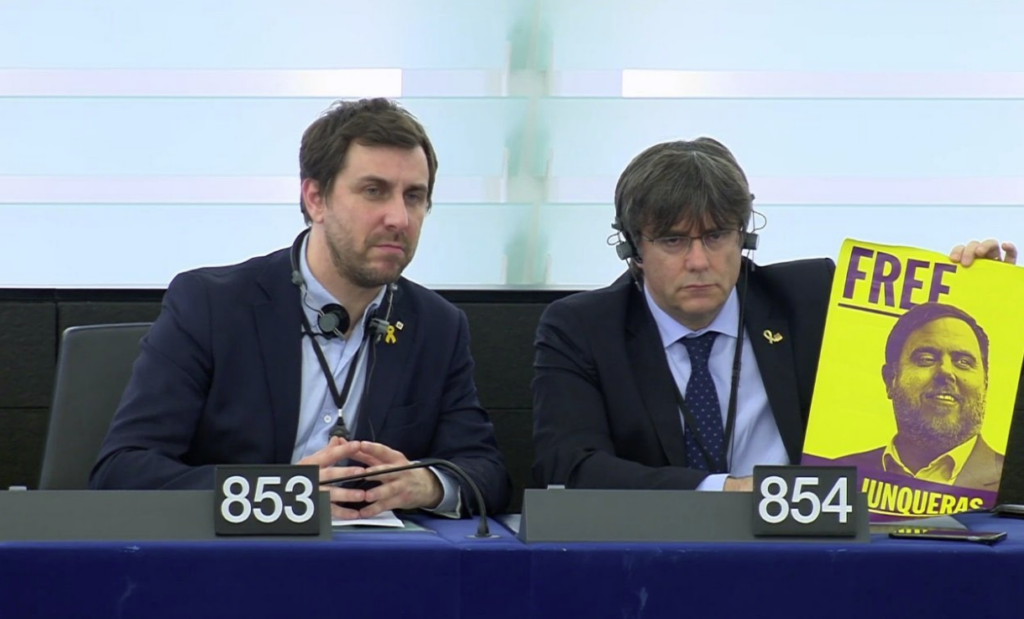 Carles Puigdemont y Toni Comín en la Eurocambra