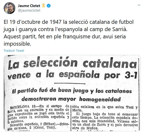 El tuit de Clotet sobre un Espanya-Catalunya del 1947
