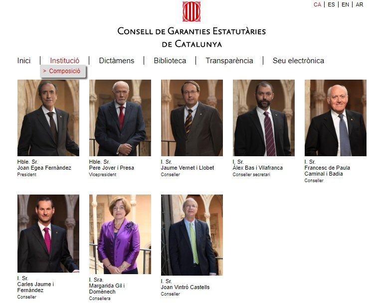 Los miembros del Consejo de Garantías Estatutarias de Catalunya