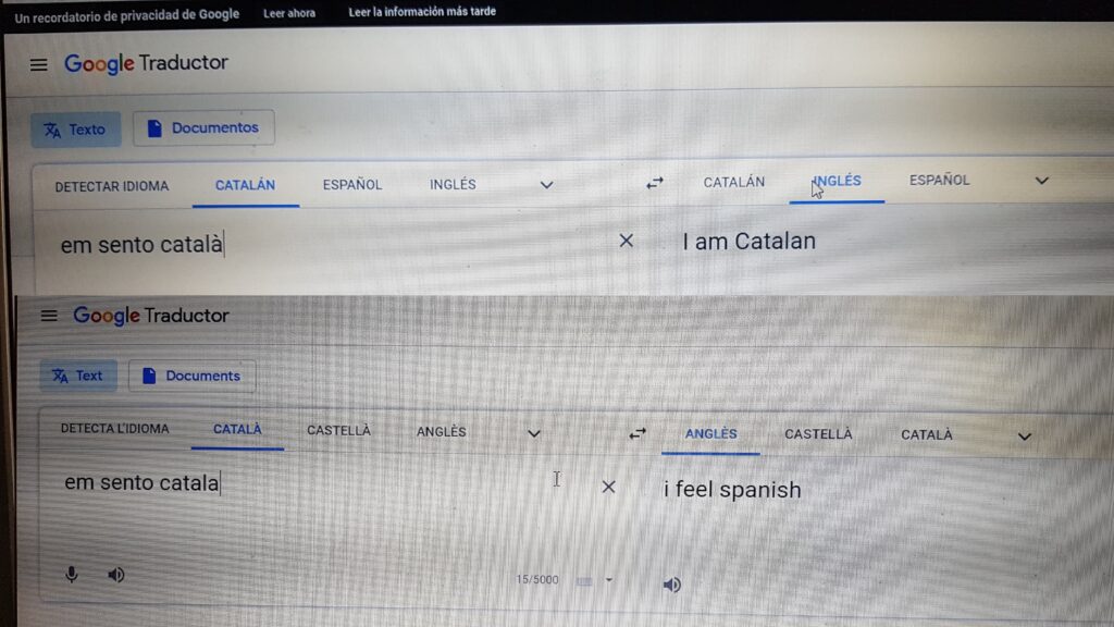 Capturas de pantalla del traductor de Google al inglés de las paraul