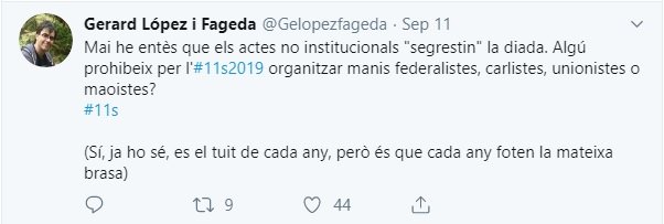 Tuit de Gerard López sobre los partidos y la Diada