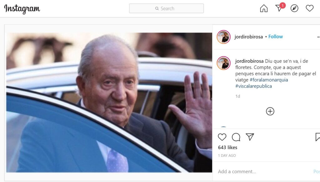 Mensaje en Instagram del periodista de TV3 Jordi Robirosa en que califica