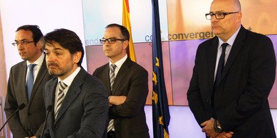 Josep Rull, Oriol Pujol, Jordi Rull i Lluís Corominas, en un acte de CDC