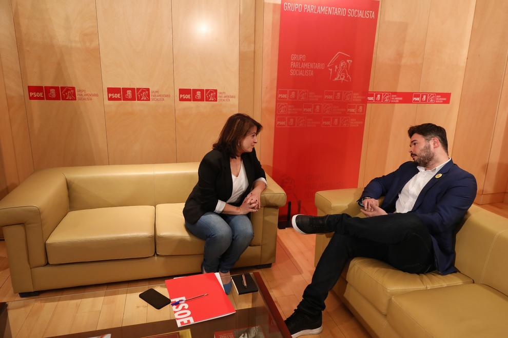 Reunión de Gabriel Rufián con Adriana Lastra, del PSOE