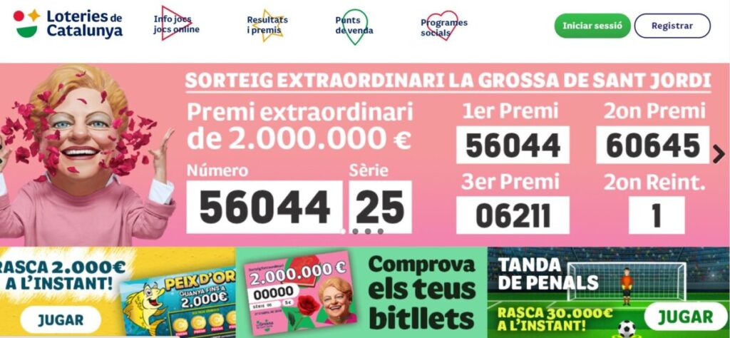 Pàgina inicial de la web de Loteries de Catalunya