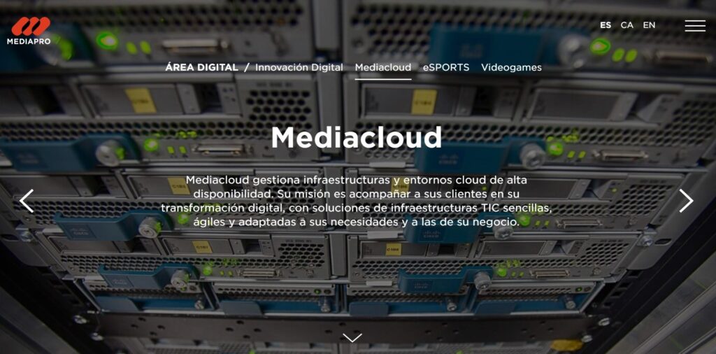 Imatge de la web de Mediacloud, empresa del grup Mediapro