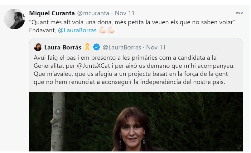 Tuit de Miquel Curanta donant suport a Laura Borràs