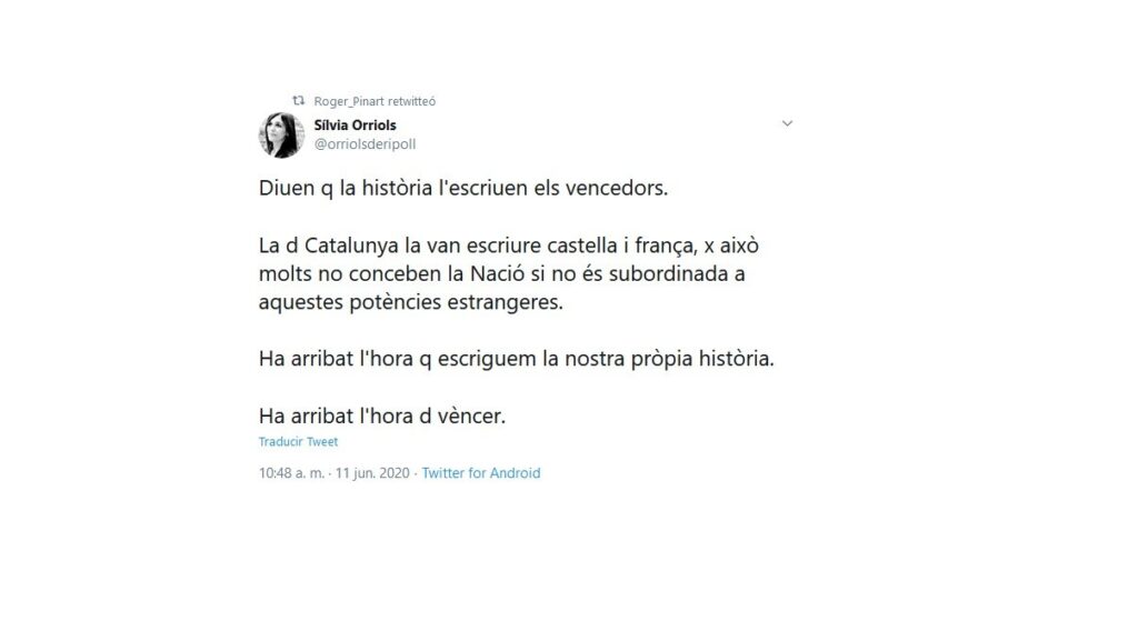 Uno de los tuits de Orriols que ha difundido Pinart