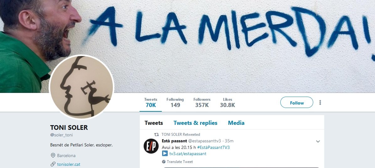 Perfil de Toni Soler en Twitter