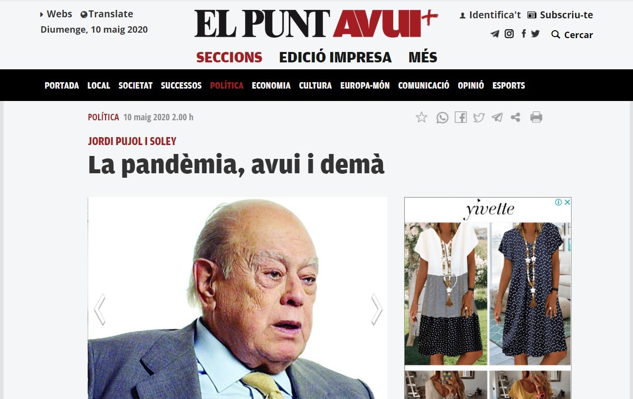 Article de Jordi Pujol a El Punt Avui, el 10 de maig