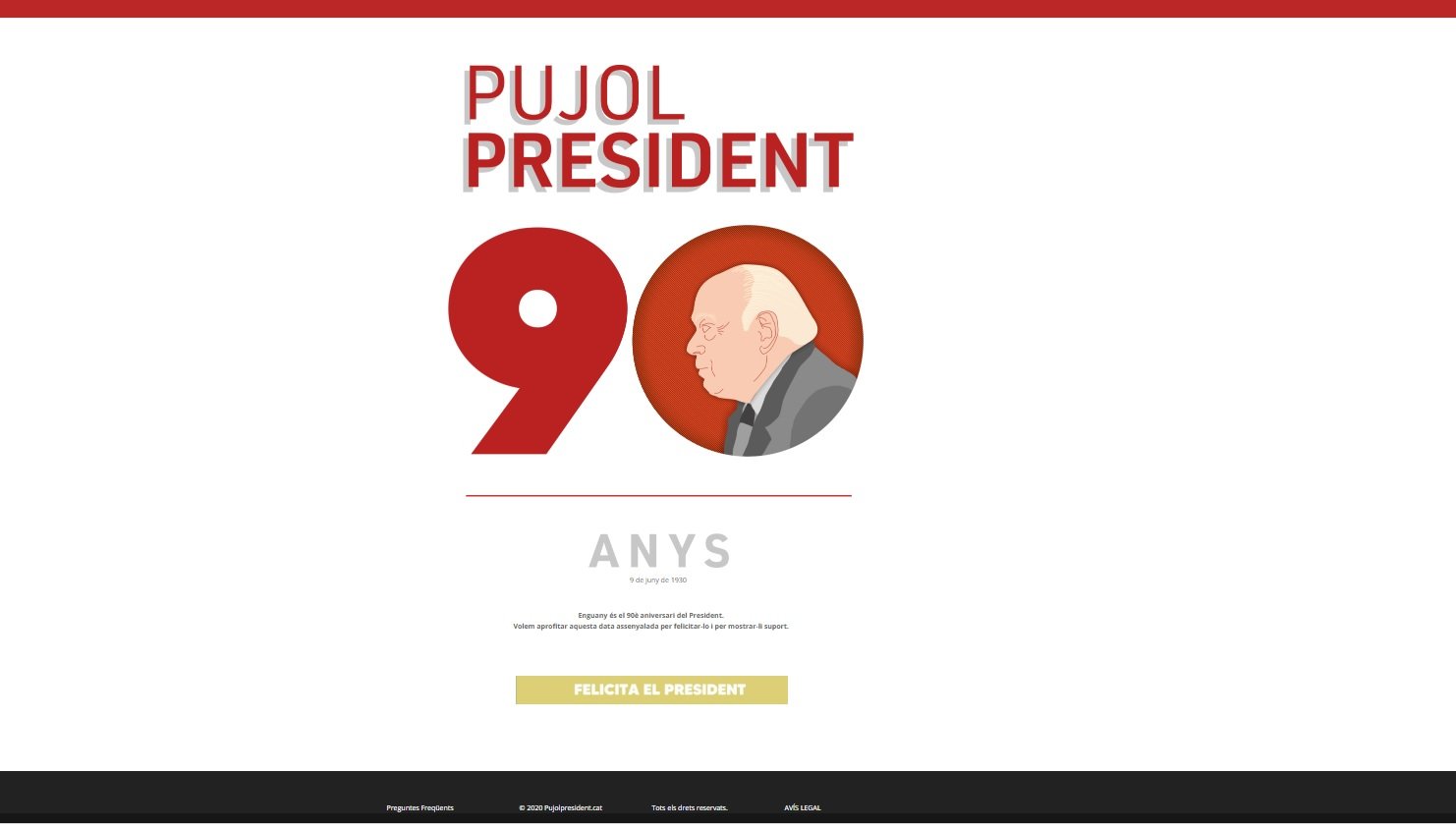 Web que ha recollit les felicitacions a Jordi Pujol pel seu 90è anive