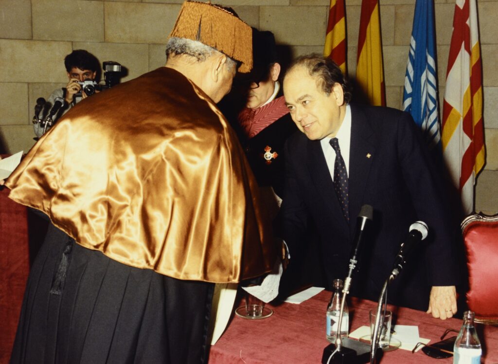 Pujol, durante un acto en la UPC, en 1987