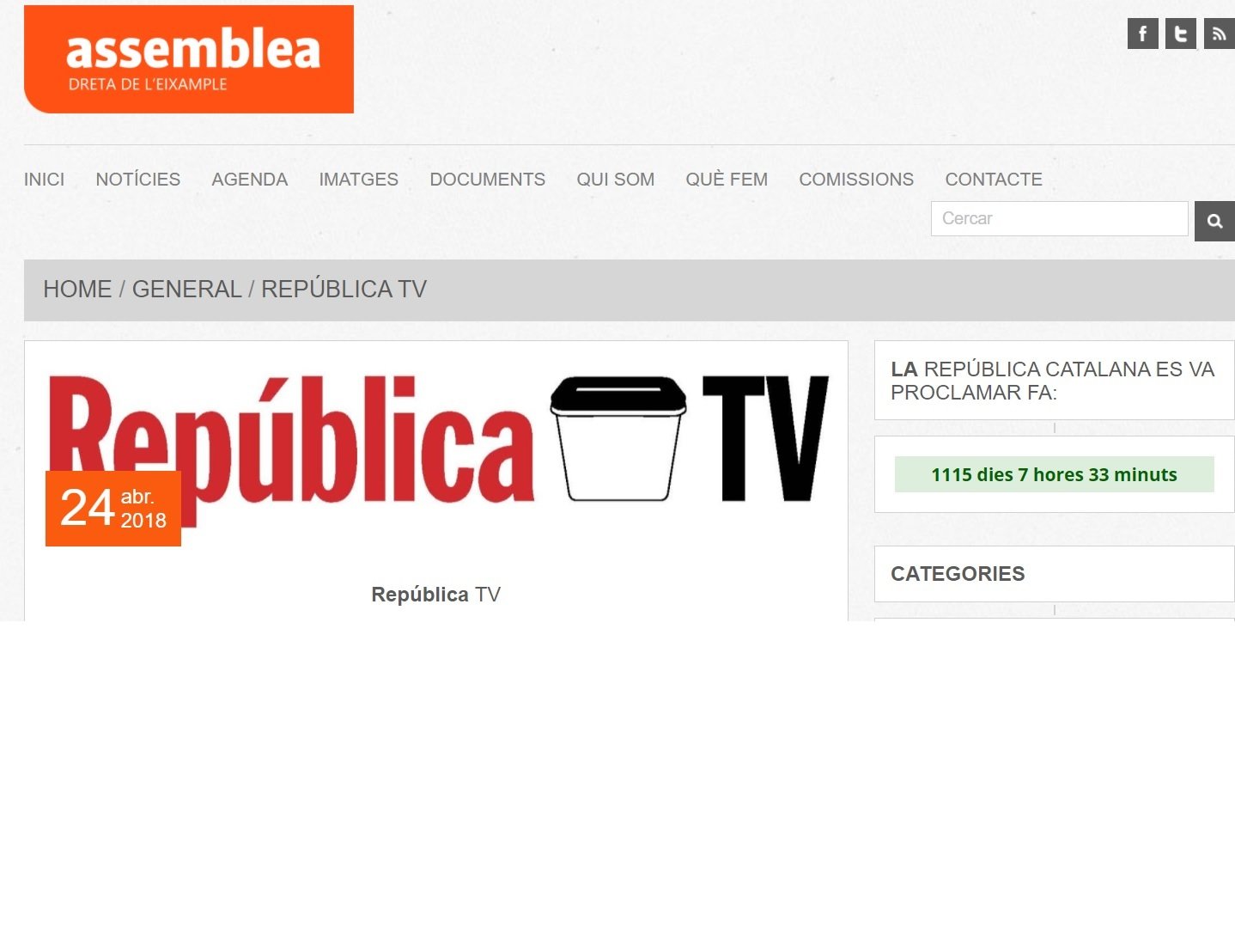 Promoció de República TV al web de l'ANC de la Dreta de l'Eixample a