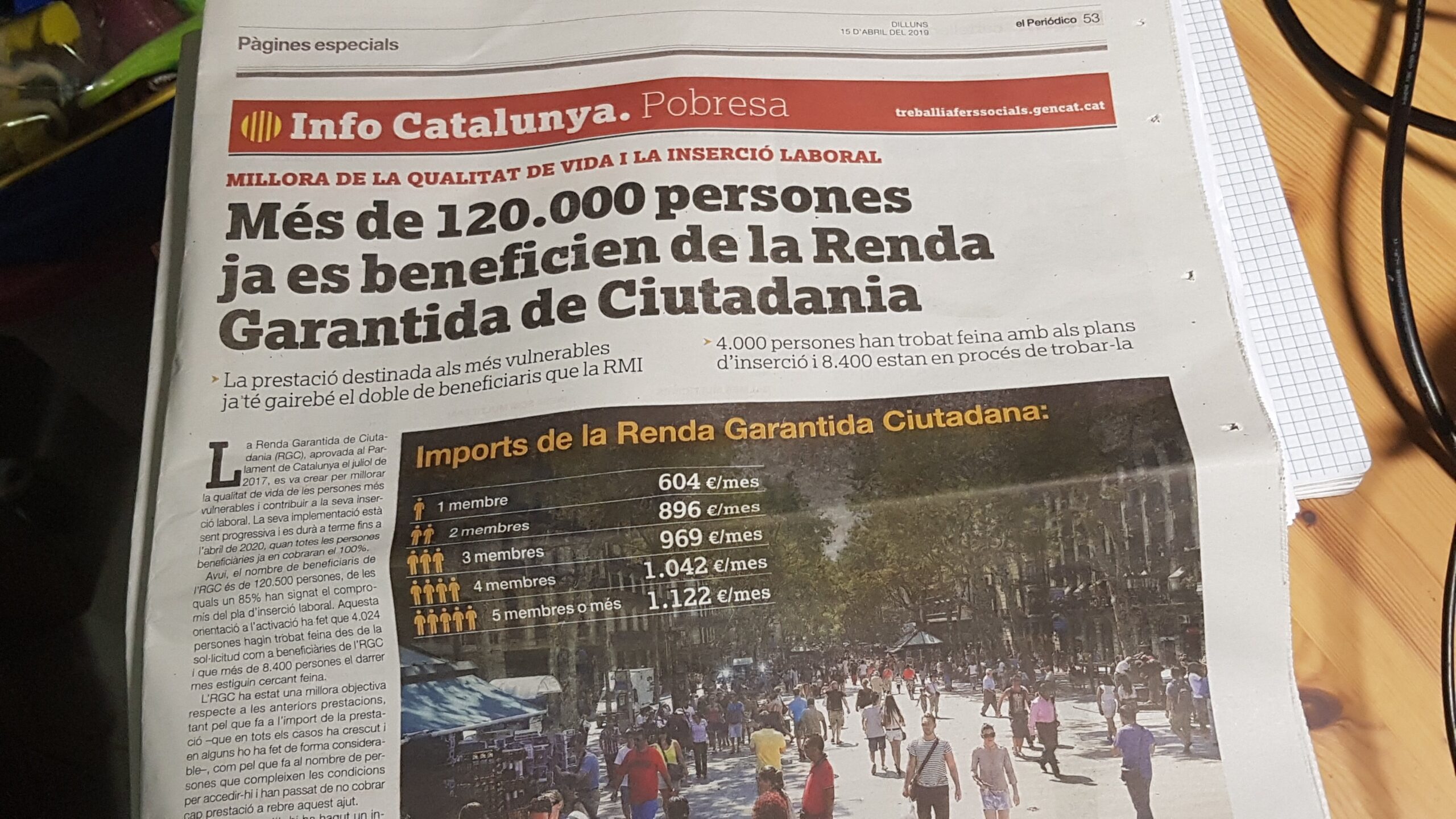 Propaganda del departament de Treball a El Periódico