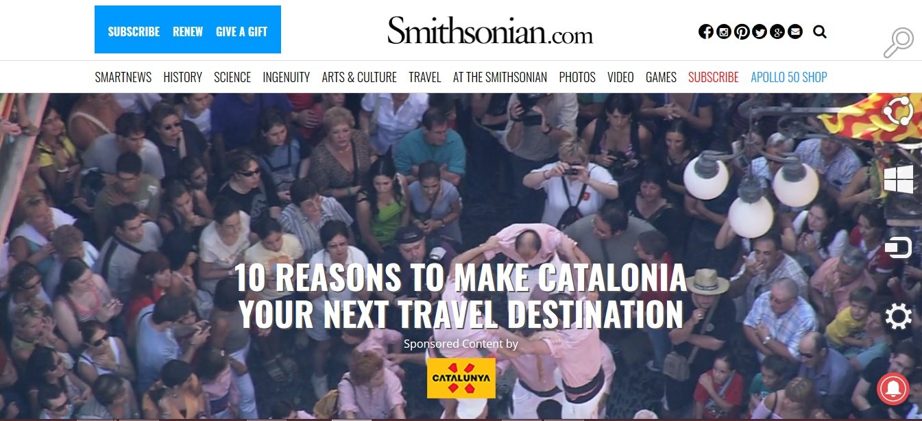 Publicidad insertada por el gobierno en la web del Instituto Smithsonian