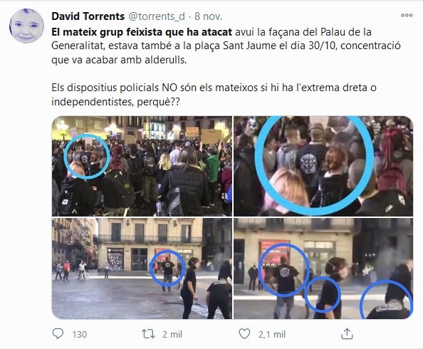 Tuit de David Torrents sobre unos "fascistas" que no lo eran