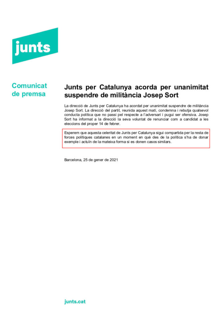 Comunicat de Junts sobre Sort