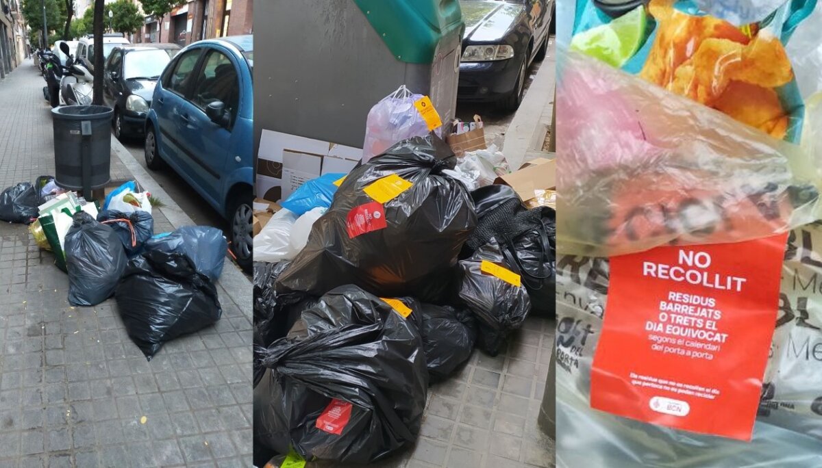 Bolsas de basura en una calle de Sant Andreu