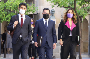 El president Aragonès, el vicepresident Puigneró i la consellera Vilagrà