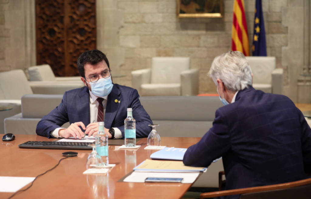 El presidente Pere Aragonès, reunido con el consejero de Salud, Josep Maria Argimon