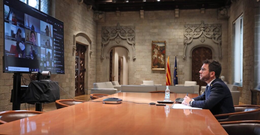 Reunión telemática del presidente de la Generalitat, Pere Aragonès