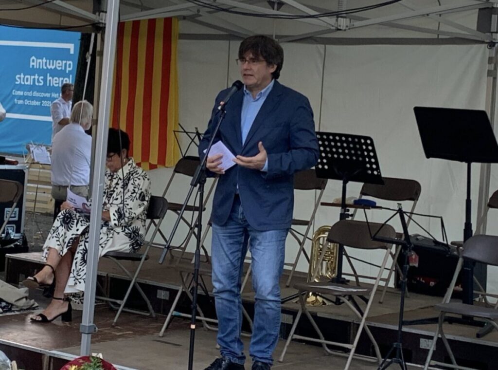 Carles Puigdemont, en un acto previo a la Diada celebrado en Bèlgica