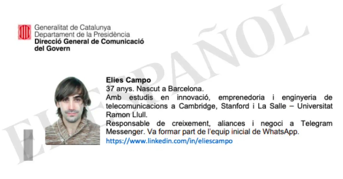 Elies Campo, autor de l'informe del Catalangate de Citizen Lab, va treballar com a assessor de la Generalitat de Catalunya (El Español)