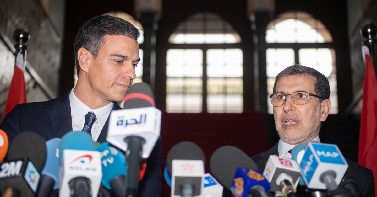 El president d'Espanya, Pedro Sánchez, amb el cap del Govern del Marroc, Saadedine El Othmani, en la seva visita a Rabat (La Moncloa)