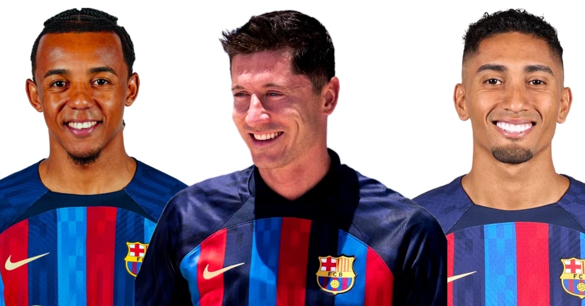 Koundé, Lewandowski y Raphinha, los tres refuerzos 'galácticos del Barça' 2022-2023, de Joan Laporta