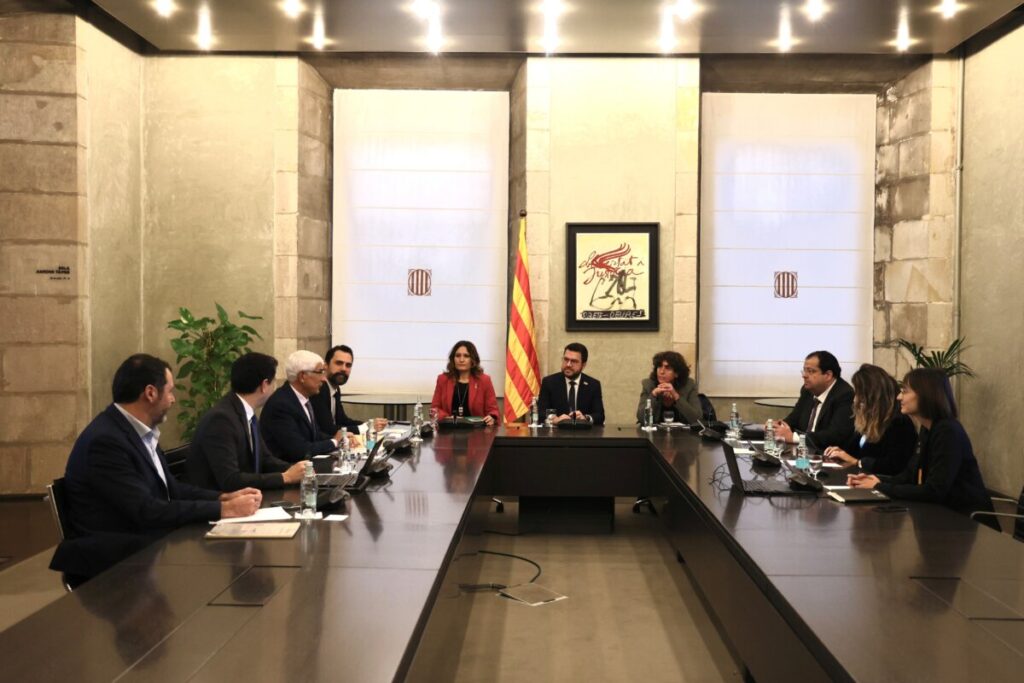 El presidente de la Generalitat, Pere Aragonès, en la reunión de la Comisión Interdepartamental de Sequía (Rubén Moreno)