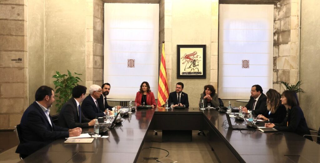 El president de la Generalitat, Pere Aragonès, a la reunió de la Comissió Interdepartamental de Sequera (Rubén Moreno)
