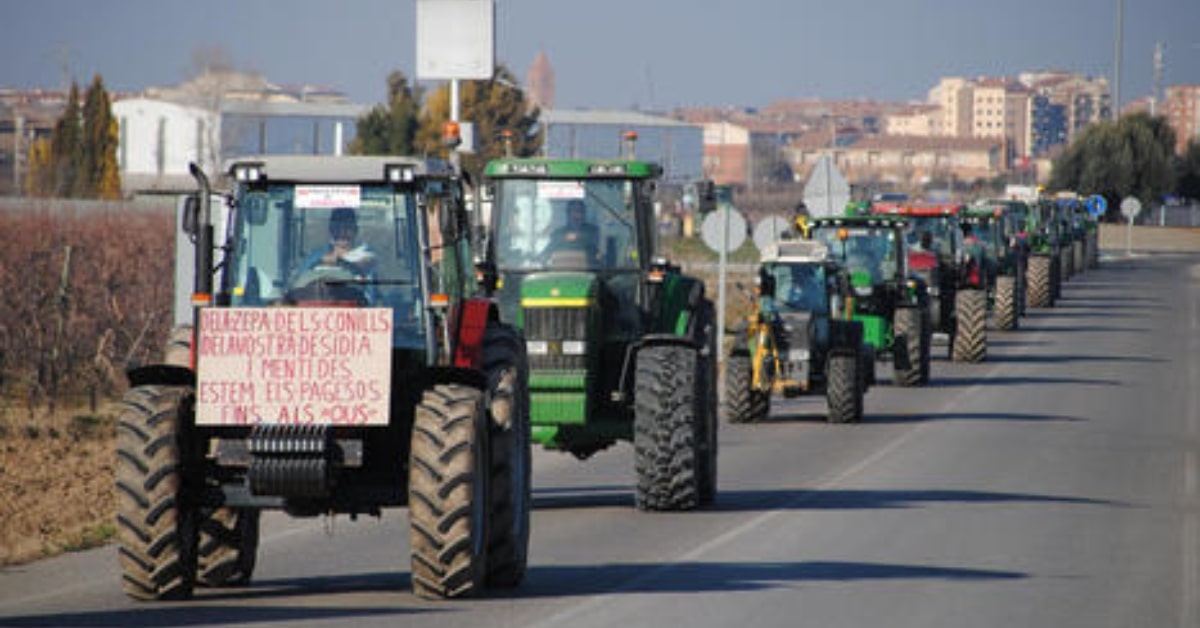 400 tractores de agricultores han participado en una marcha lenta entre Mollerussa y Les Borges Blanques (Joan Gómez)