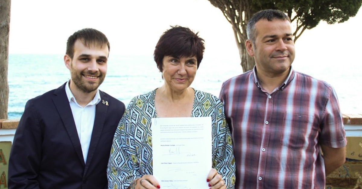 Joan Plana, Montse Midan i Fèlix Llorens a la signatura del anterior pacte de govern (2019 - 2023)