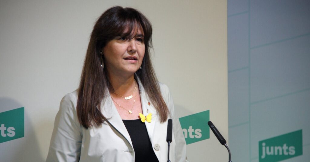 La presidenta de Junts, Laura Borràs, en una intervención en el Consell Nacional (Guillem Roset, ACN)