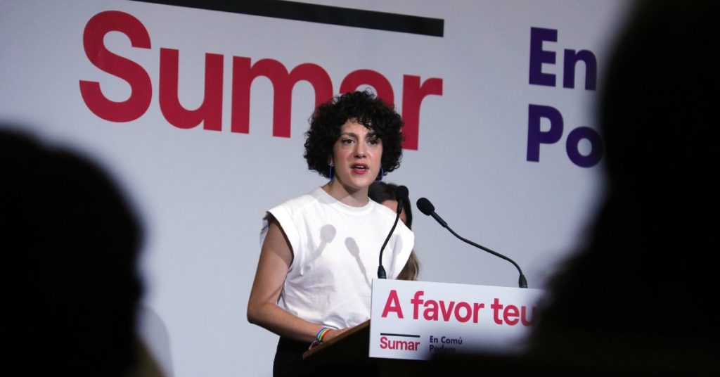 Aina Vidal, candidata de Sumar-En Comú Podem en las elecciones generales, en un mitin en Barcelona (Aina Martí, ACN)