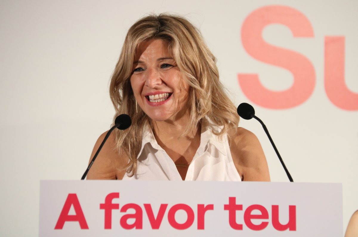 La candidata de Sumar a presidenta del gobierno central, Yolanda Díaz, en un acto en Girona