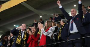 El presidente de la RFEF, Luis Rubiales, en el palco de autoridades de la final del Mundial, con la reina Letizia y la infanta Sofía (Casa Real)